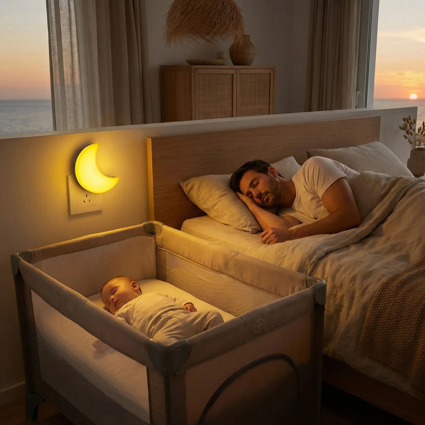 Veilleuse murale bebe lune jaune