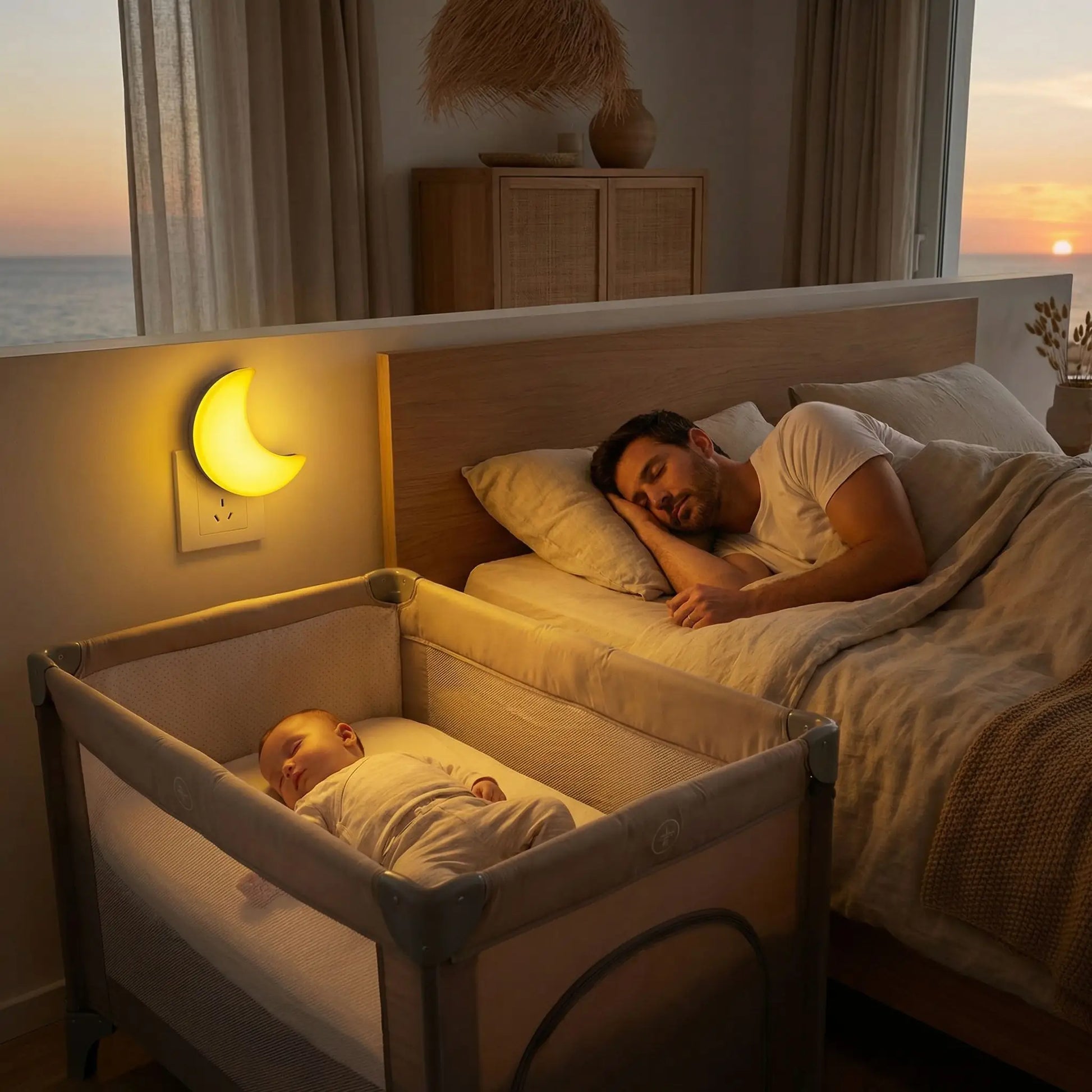 Veilleuse murale bebe lune jaune