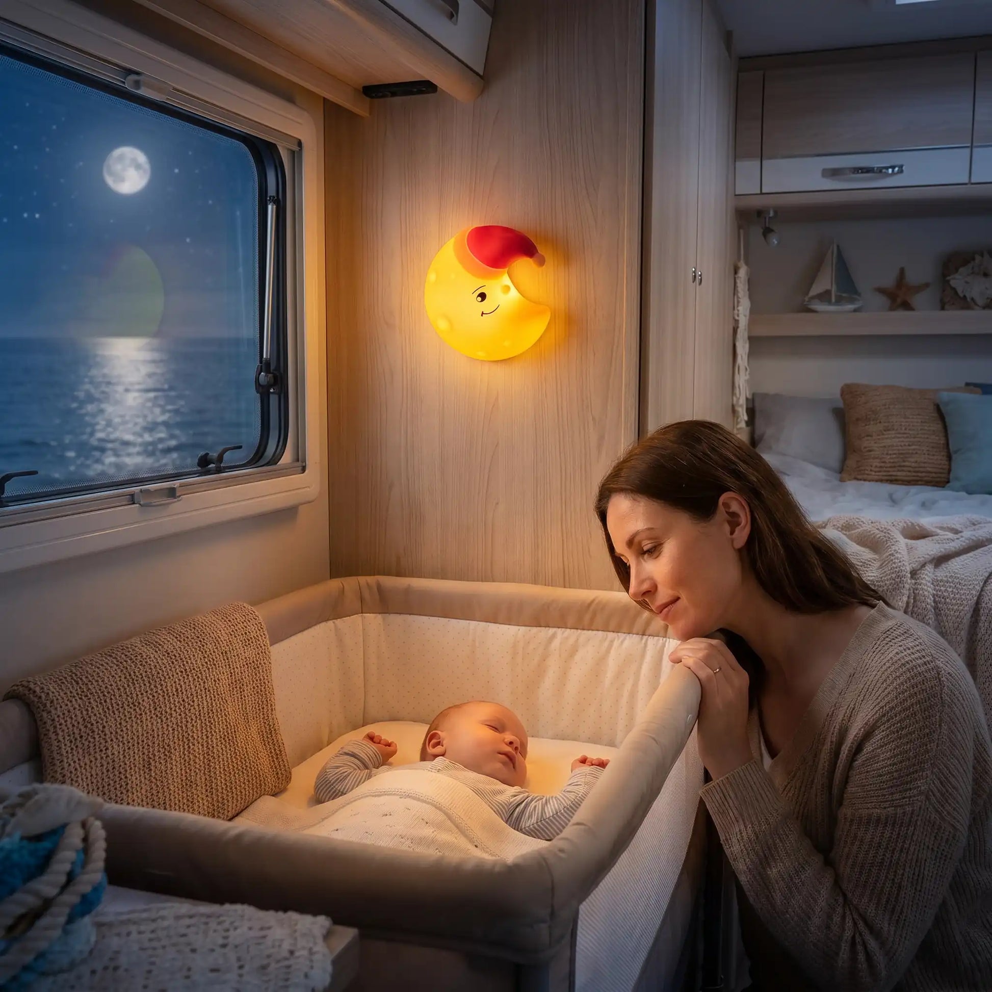 Veilleuse murale bébé lune tactile blanc douceur transportable