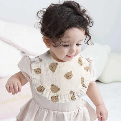 Bébé bavoir bebe fille beige motif ours doux chambre
