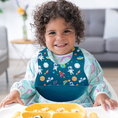 Bavoir-bebe-silicone-design-bleu-espace-souple