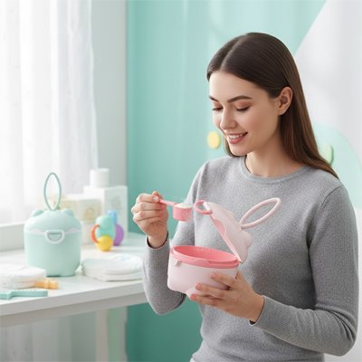 Boite doseuse de lait couvercle rose