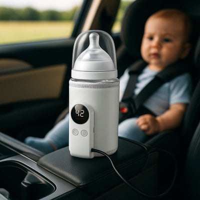Chauffe biberon nomade design blanc securité surchauffe posé voiture bébé