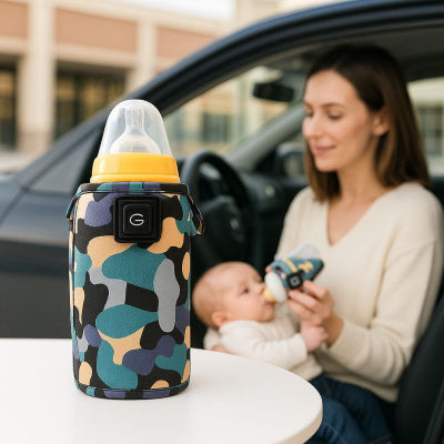 Maman voiture bébé chauffe biberon nomade design patchwork robuste parking