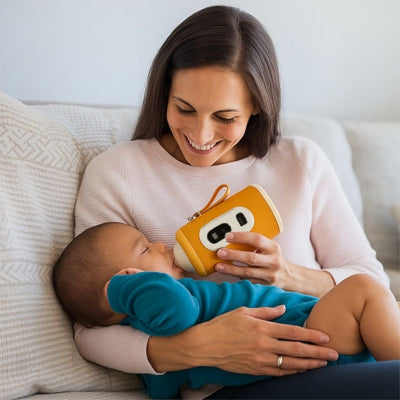 Bébé bras maman chauffe-biberon nomade jaune rechargeable salon