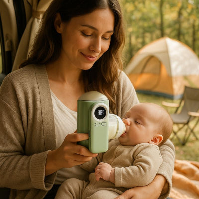 Maman donnant biberon chauffe-biberon portable design vert tendance batterie grande capacité camping