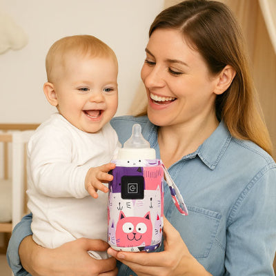 Maman bras bébé jouant chauffe biberon portable décongélation salon