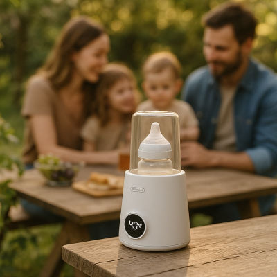 Maman bébé chauffe biberon rapide blanc nettoyage facile repas jardin famille