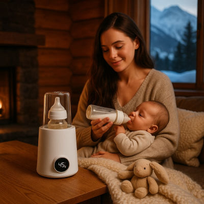 Maman bébé chauffe biberon rapide blanc réglage température précis chalet montagne