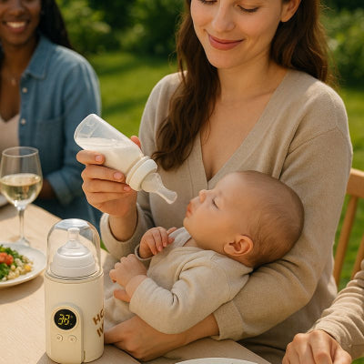 Maman bébé chauffe biberon sans fil beige 6 niveaux de température parc amie