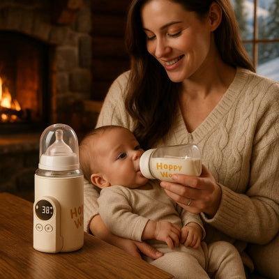 Maman bébé chauffe biberon sans fil beige éclairage nocturne maison montagne