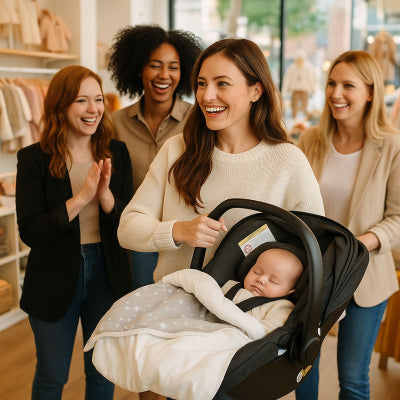 Bébé dans couverture bebe cosy grise design confortable maman magasin