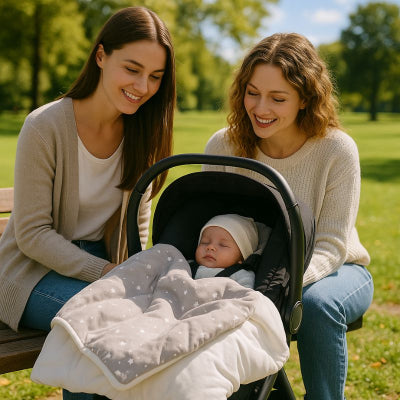 Bébé dans couverture bebe cosy grise design cosy siège auto