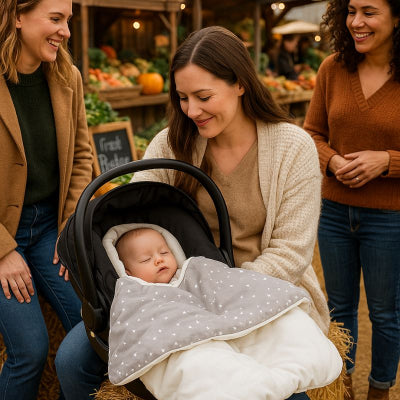 Bébé dans couverture bebe cosy grise design finitions soignées