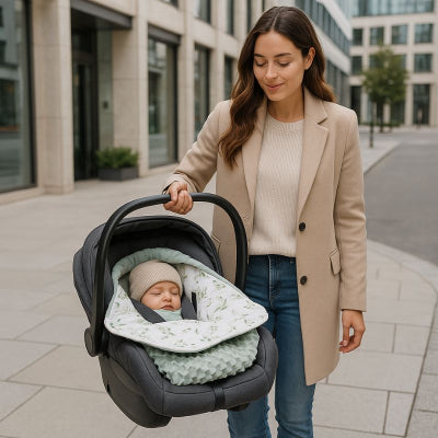 Bébé dort couverture bebe cosy vert capuche coupe-vent maman nounou