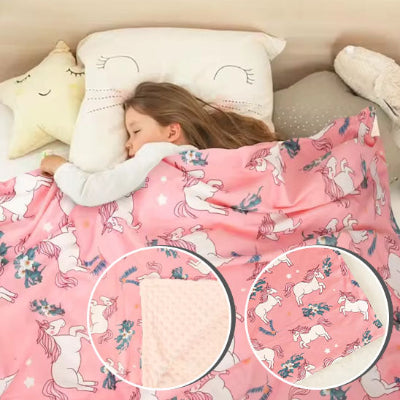 couverture bebe coton polaire motif cheval fond rose