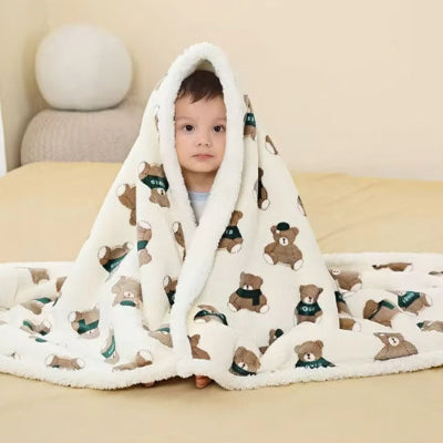 Couverture bebe epaisse motif nounours fond beige bébé chambre