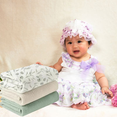 Bébé photo couverture bébé coton lot de 3 motif floral blanc