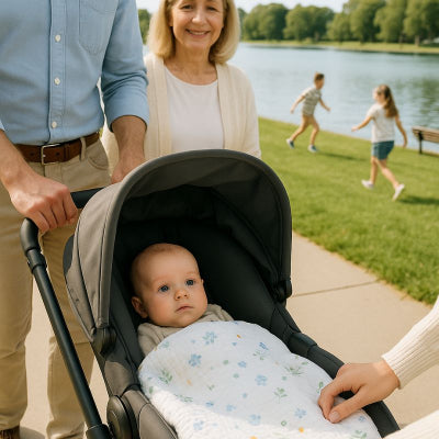 Bébé poussette recouvert couverture bébé naissance design lapin transportable nomade douce promenade parc famille