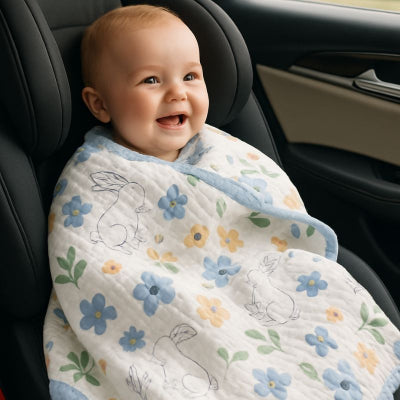 Bébé recouvert couverture bébé naissance design lapin fleur nomade siège auto voiture