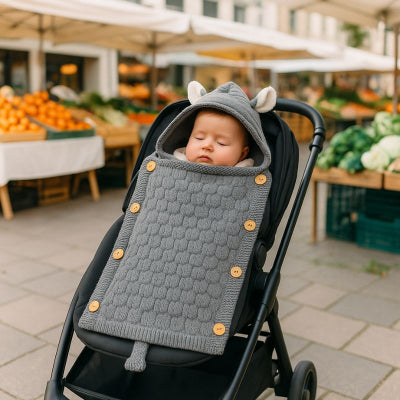 Bébé sieste couverture bebe nomade capuche grise design mignon marché ville