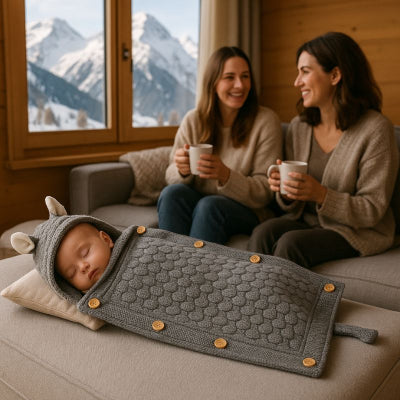 Bébé sieste canapé couverture bebe nomade capuche grise nettoyage séchage facile famille chalet