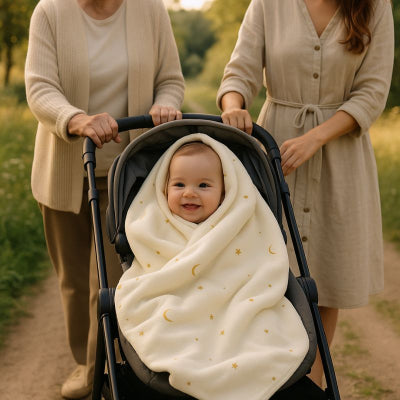 Bebe poussette recouvert couverture bebe nomade motif univers lavable douce chaude promenade campagne famille