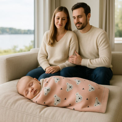 bebe sieste recouvert couverture bebe nomade design koala rose respectueuse environnement maison campagne famille