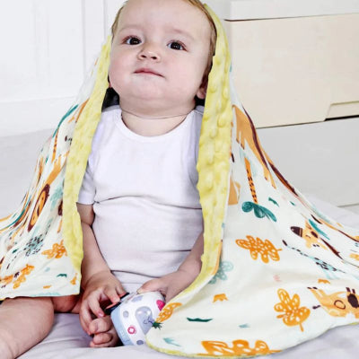 Couverture bebe polaire animaux relief jaune dimension nouveau-né