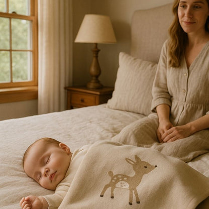 Bébé sieste recouvert couverture bébé design faon protectrice apaisante saisons douces chambre maman
