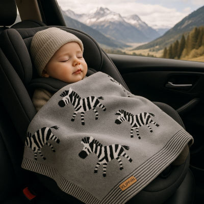 Bébé sieste recouvert couverture bébé zèbre gris pliable transportable nomade chaleureuse voiture montagne