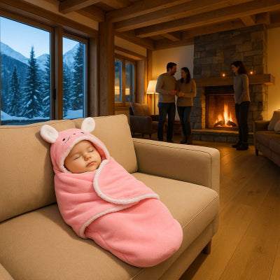 Bébé sieste canapé couverture nomade bébé design lapin attache velcro chalet famille