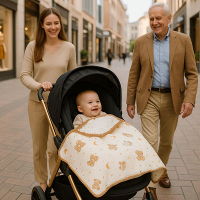 Bébé poussette sous couverture nomade design koala douce chaude promenade ville famille