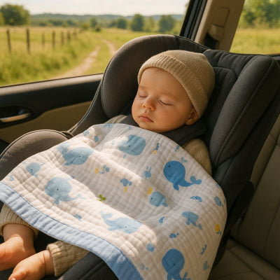 Bébé sieste voiture campagne recouvert couverture bébé naissance nomade chaleureuse