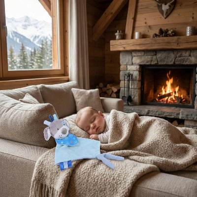 Doudou chien attendrissant bleu