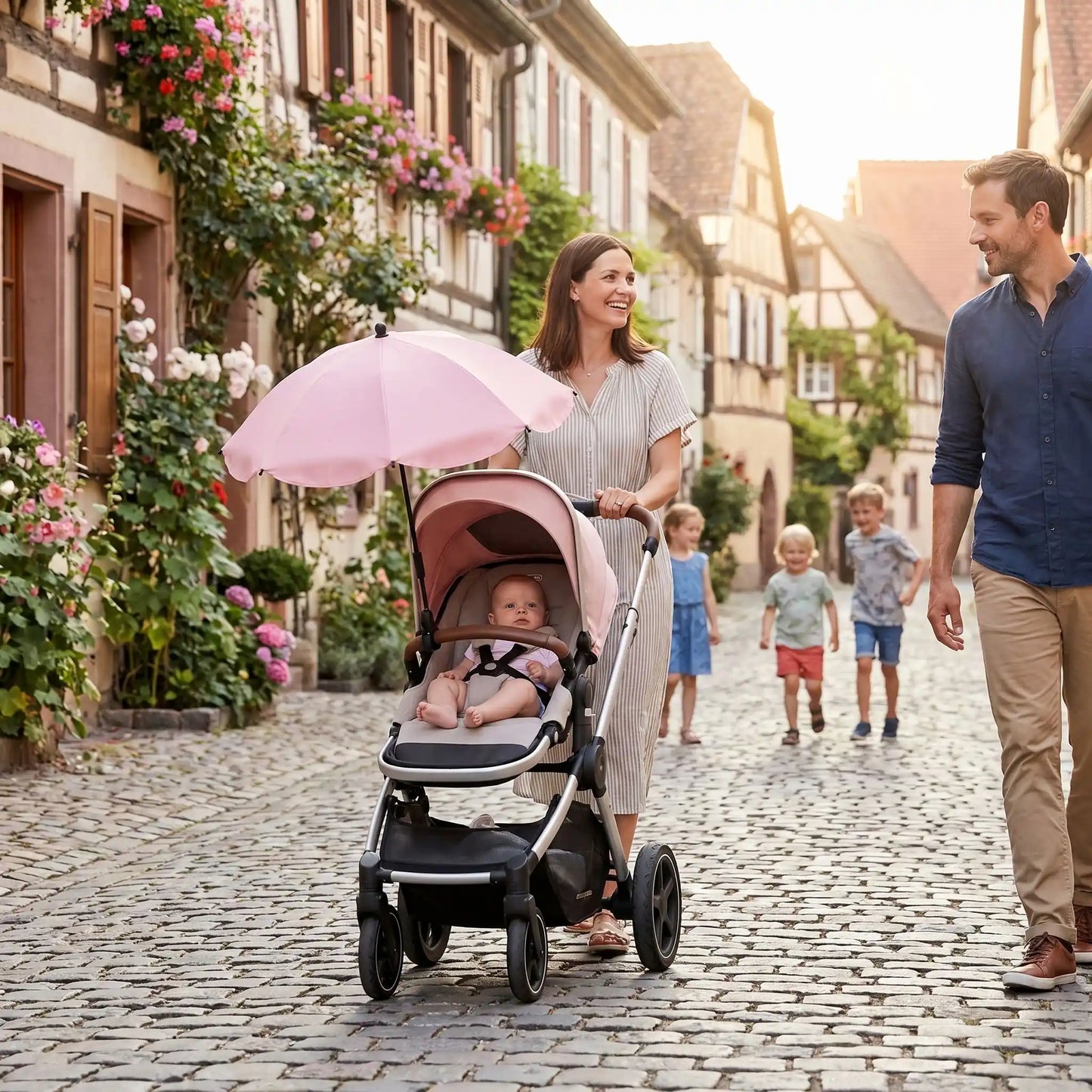 ombrelle pour poussette Rose transportable