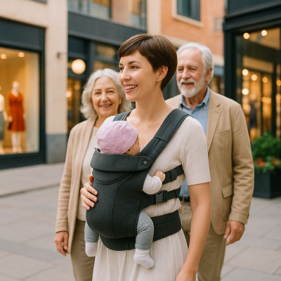 Maman bébé porte bebe des la naissance design gris foncé coton maman famille promenade magasin	