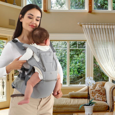 Porte bebe gris sangles renforcees clips maman salon