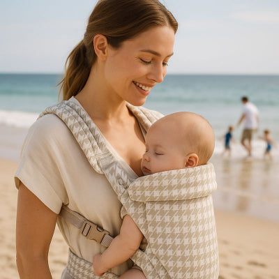Maman bébé porte-bébé nouveau-né design pied-de-poule sangles renforcées promenade plage mer