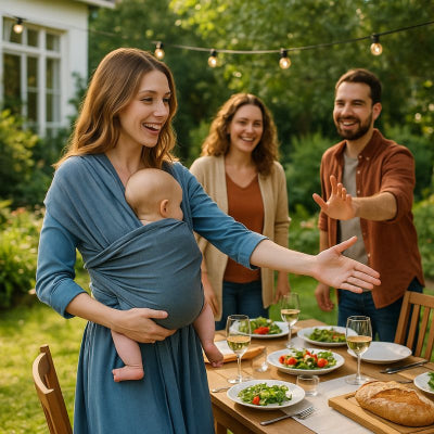 Maman bébé porte echarpe bebe design gris fonce toutes saisons de bébé par maman repas jardin amis