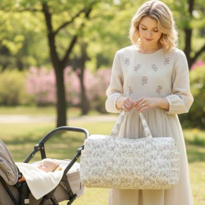 Sac a langer chic fringant blanc fleur