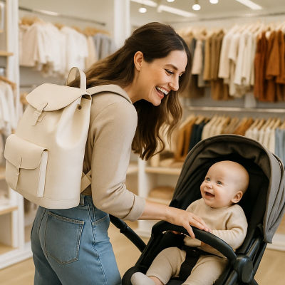 maman magasin poussette bébé  portant sac a langer de luxe design premium finitions soignées