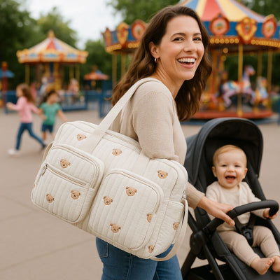 Maman poussette portant épaule sac à langer matelassé design mignon résistant promenade manège