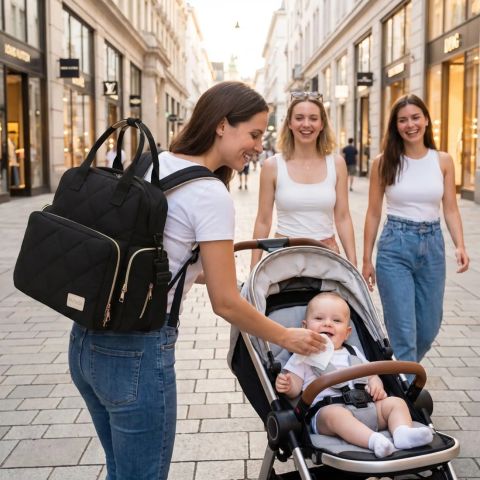 sac a langer noir luxe dos apaise coutures renforcées