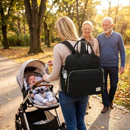 sac a langer noir luxe dos apaise multipoches
