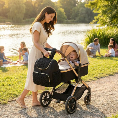 Maman sac a langer pour poussette noir matelassé design moderne pomenade campagne