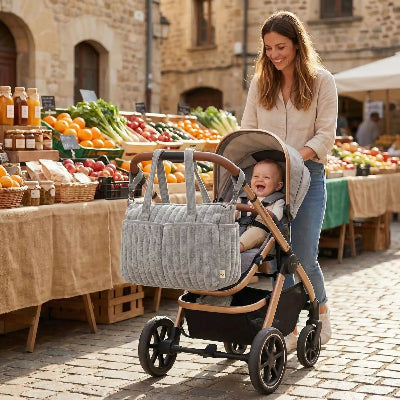 sac à langer poussette design gris