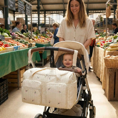 sac à langer poussette ultra-organisé motif fleur design