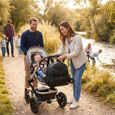 Maman sac a poussette design special poussette fermetures Eclair renforcées famille campagne rivière