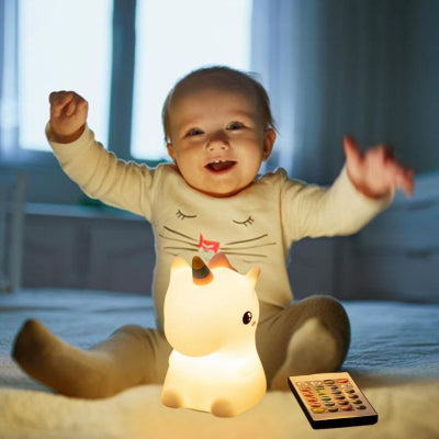 Veilleuse bébé licorne garçon jaune télécommande chambre